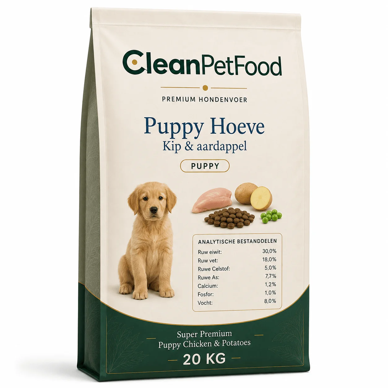 CleanPetFood Puppy Hoeve hondenvoer met kip en aardappel, zak van 20 kg