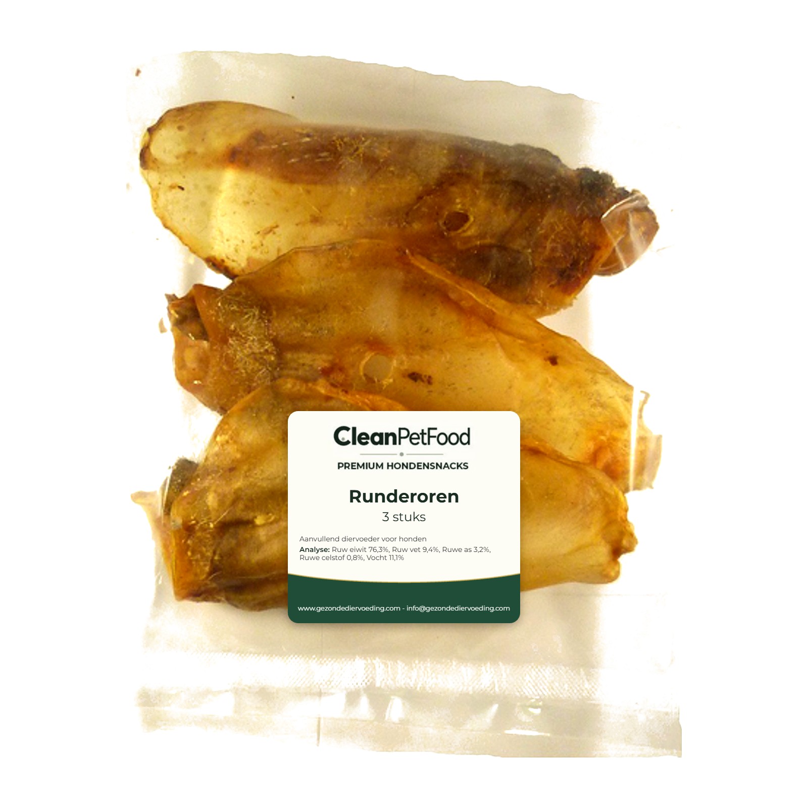 CleanPetFood Runderoren hondensnack, 3 stuks
